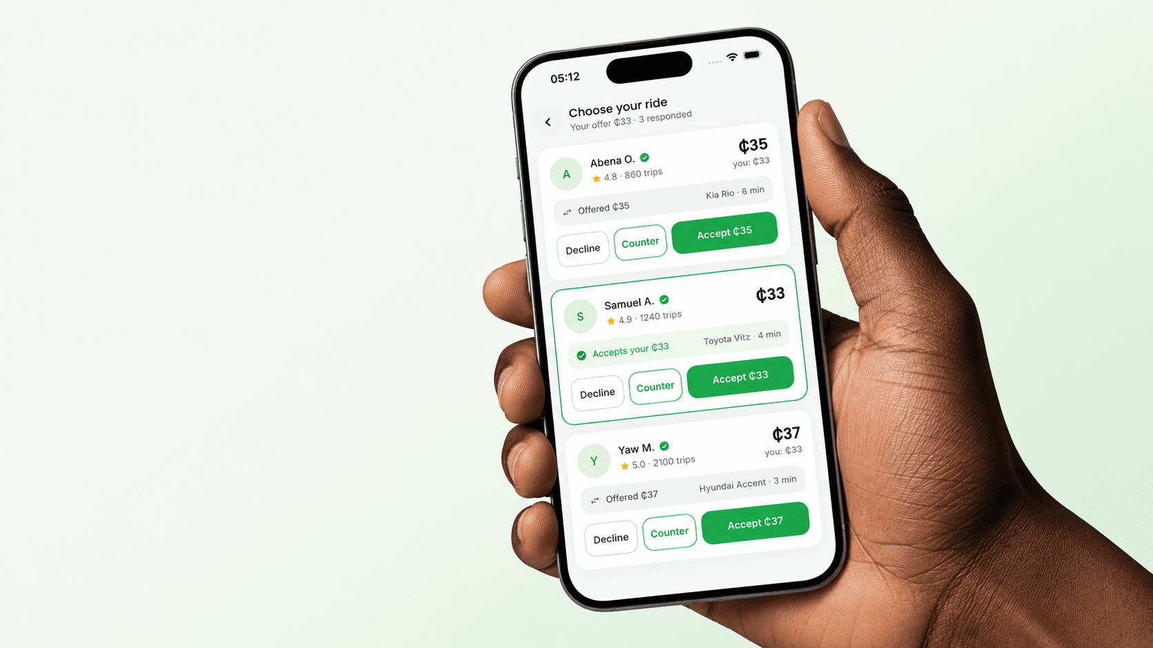 Photo - phone showing ride offers to choose from